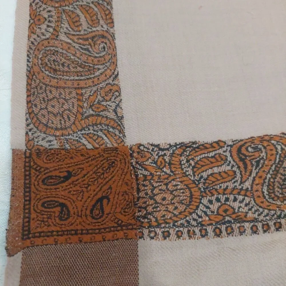 Shawl Indian Art Paisley Large Hand-Cut Kani Jamavar Wool Pashmina Style 39x78
